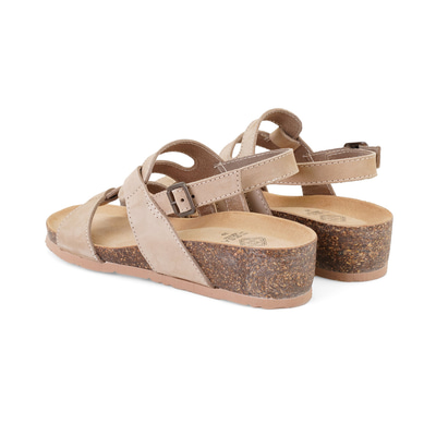 Kadın Bej Ayarlanabilir Tokalı Nubuk Deri Sandalet
