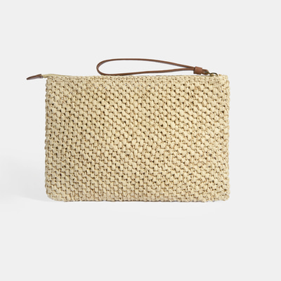 Kadın Bej Deri Detaylı Hasır El Çantası