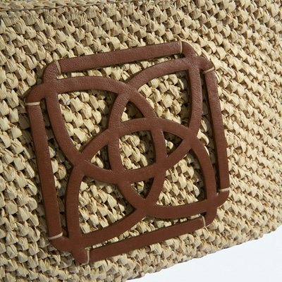 Kadın Bej Deri Detaylı Hasır El Çantası