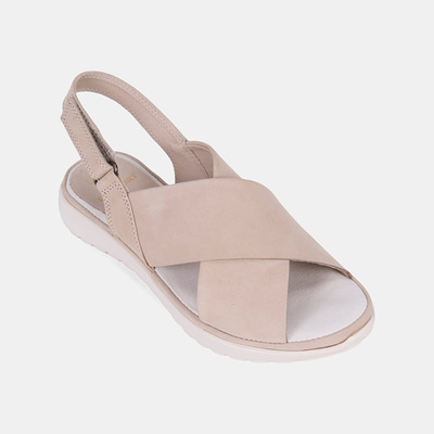 Kadın Bej DesaComfort Çapraz Bantlı Nubuk Deri Sandalet