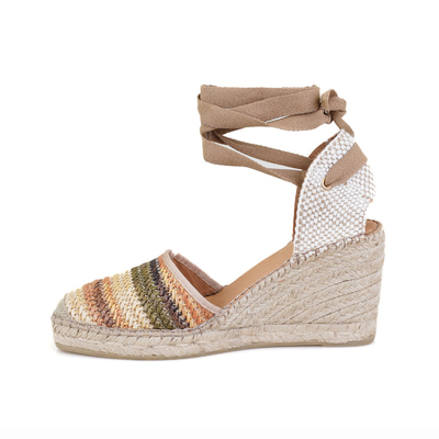 Kadın Bej Dolgu Topuklu Deri Espadril Sandalet