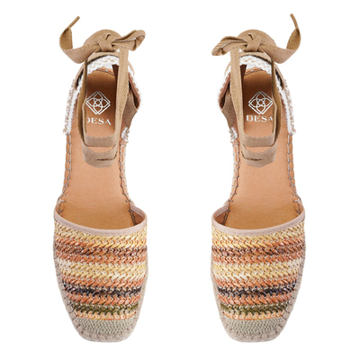 Kadın Bej Dolgu Topuklu Deri Espadril Sandalet