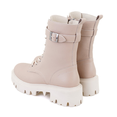 Kadın Bej Fermuarlı Deri Bot