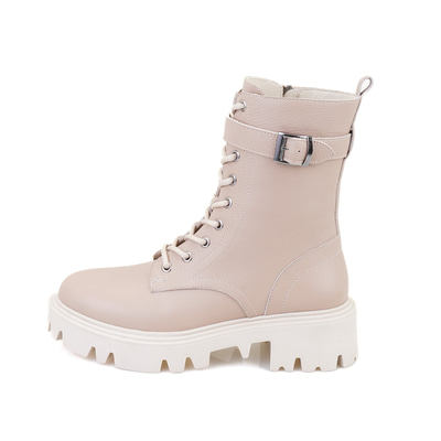 Kadın Bej Fermuarlı Deri Bot