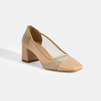 Kadın Bej File Detaylı Topuklu Klasik Ayakkabı