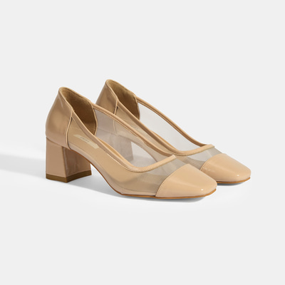 Kadın Bej File Detaylı Topuklu Klasik Ayakkabı