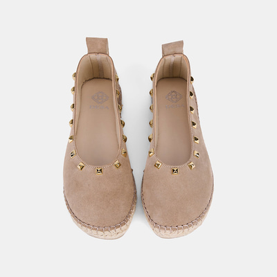 Kadın Bej Gold Zımba Detaylı Süet Espadril