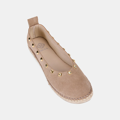 Kadın Bej Gold Zımba Detaylı Süet Espadril