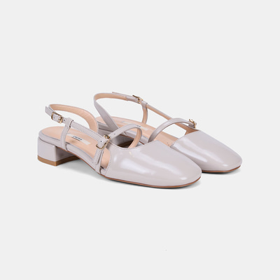 Kadın Bej İnce Bantlı Slingback Kısa Topuklu Rugan Deri Ayakkabı