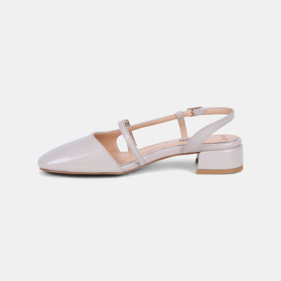 Kadın Bej İnce Bantlı Slingback Kısa Topuklu Rugan Deri Ayakkabı