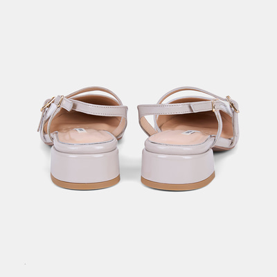 Kadın Bej İnce Bantlı Slingback Kısa Topuklu Rugan Deri Ayakkabı