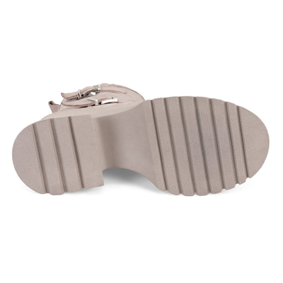 Kadın Bej Kemer Aksesuarlı Topuklu Deri Bot