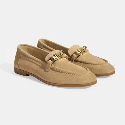 Kadın Bej Kilit Aksesuarlı Slip-On Süet Loafer