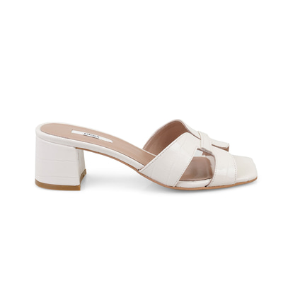 Kadın Bej Kroko Baskılı Deri Terlik