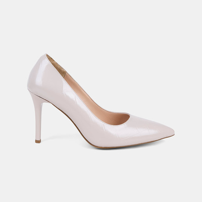 Kadın Bej Kroko Baskılı Sivri Burunlu Klasik Deri Stiletto