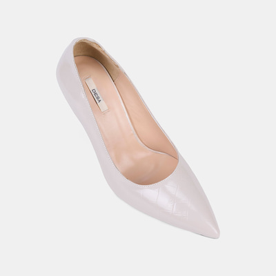 Kadın Bej Kroko Baskılı Sivri Burunlu Klasik Deri Stiletto