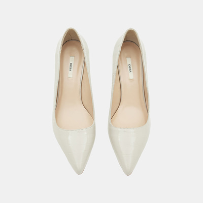 Kadın Bej Kroko Baskılı Sivri Burunlu Deri Stiletto