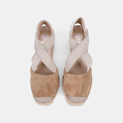Kadın Bej Lastikli Dolgu Topuklu Süet Espadril