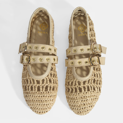 Kadın Bej Metal Toka Aksesuarlı Örgü Babet