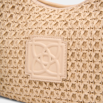 Kadın Bej Örgü Detaylı Gold Aksesuarlı Omuz Çantası