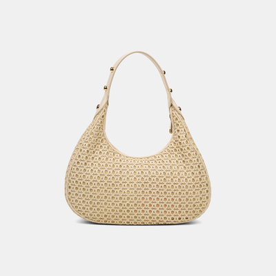 Kadın Bej Örgü Detaylı Gold Aksesuarlı Omuz Çantası
