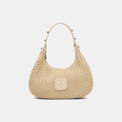 Kadın Bej Örgü Detaylı Gold Aksesuarlı Omuz Çantası