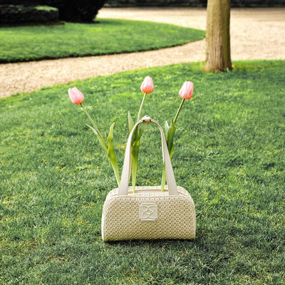 Kadın Bej Örgü Detaylı Logolu Omuz Çantası