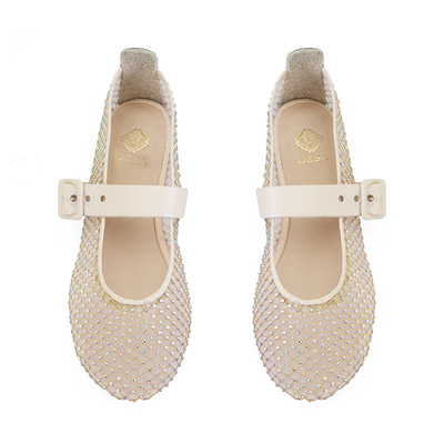 Kadın Bej Parlak Taş Detaylı Babet