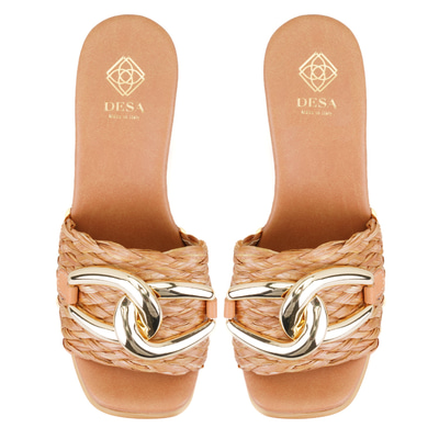 Kadın Bej Platform Topuklu Hasır Terlik