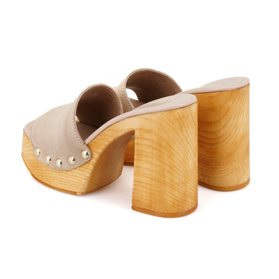 Kadın Bej Platform Topuklu Süet Deri Terlik