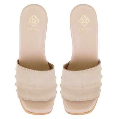 Kadın Bej Platform Topuklu Süet Deri Terlik