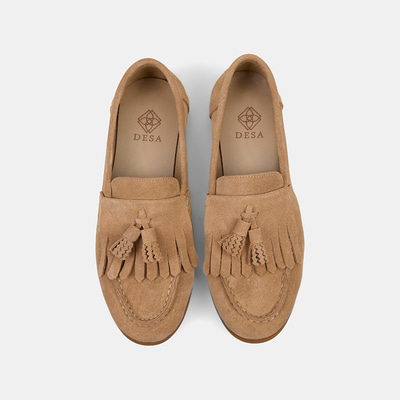 Kadın Bej Püsküllü Dikiş Detaylı Süet Loafer