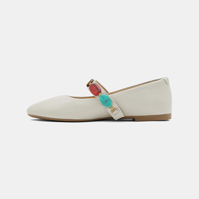 Kadın Bej Renkli Taş Aksesuarlı Deri Babet