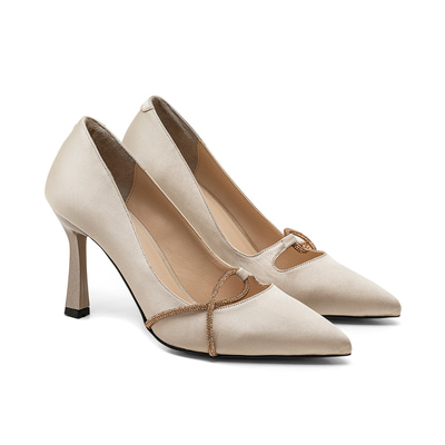 Kadın Bej Saten Taşlı Stiletto