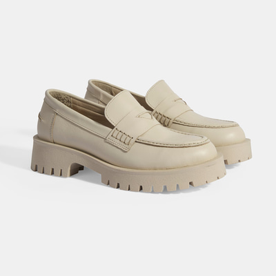 Kadın Bej Slip-On Deri Loafer