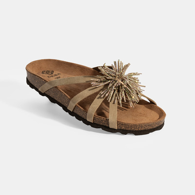 Kadın Bej Taş Detaylı Süet Terlik