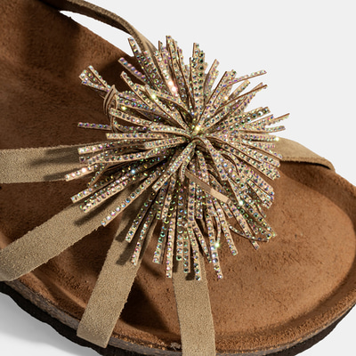 Kadın Bej Taş Detaylı Süet Terlik