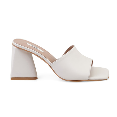 Kadın Bej Topuklu Napa Deri Terlik