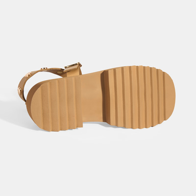 Kadın Bej Zımba Detaylı Deri Sandalet