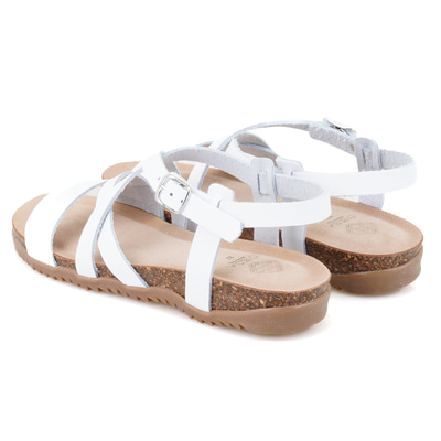 Kadın Beyaz Ayarlanabilir Tokalı Deri Sandalet