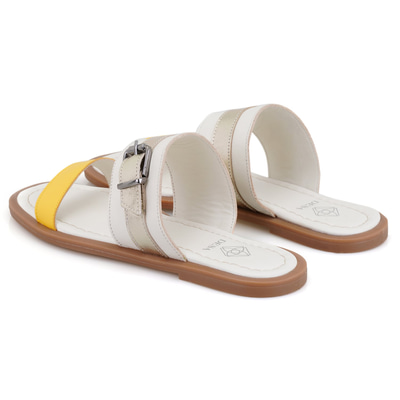 Kadın Beyaz Ayarlanabilir Tokalı Deri Terlik