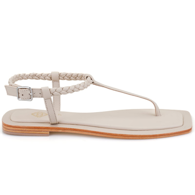 Kadın Beyaz Ayarlanabilir Tokalı Deri Sandalet