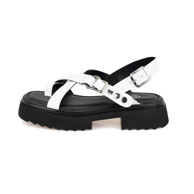 Kadın Beyaz Ayarlanabilir Tokalı Deri Sandalet