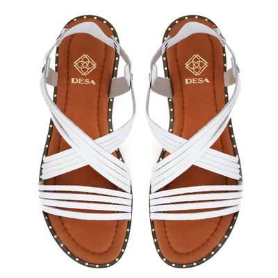 Kadın Beyaz Ayarlanabilir Tokalı Deri Terlik