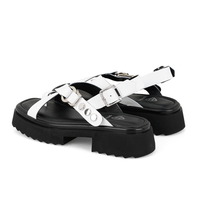 Kadın Beyaz Ayarlanabilir Tokalı Deri Sandalet