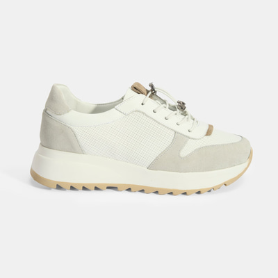 Kadın Beyaz Bağcıklı Deri Detaylı Spor Ayakkabı