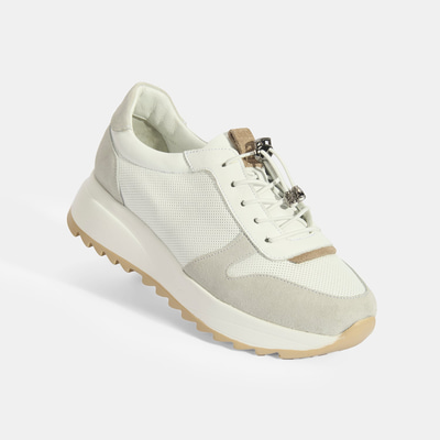 Kadın Beyaz Bağcıklı Deri Detaylı Spor Ayakkabı