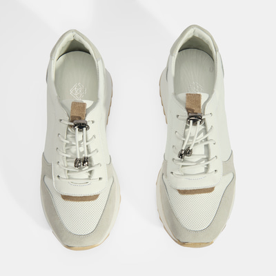 Kadın Beyaz Bağcıklı Deri Detaylı Spor Ayakkabı