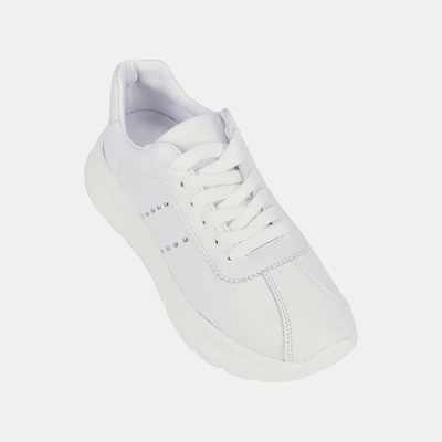 Kadın Beyaz Bağcıklı Kalın Tabanlı Deri Sneaker