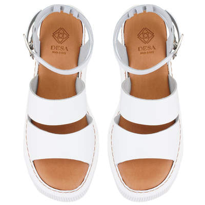 Kadın Beyaz Dolgu Tabanlı Deri Sandalet